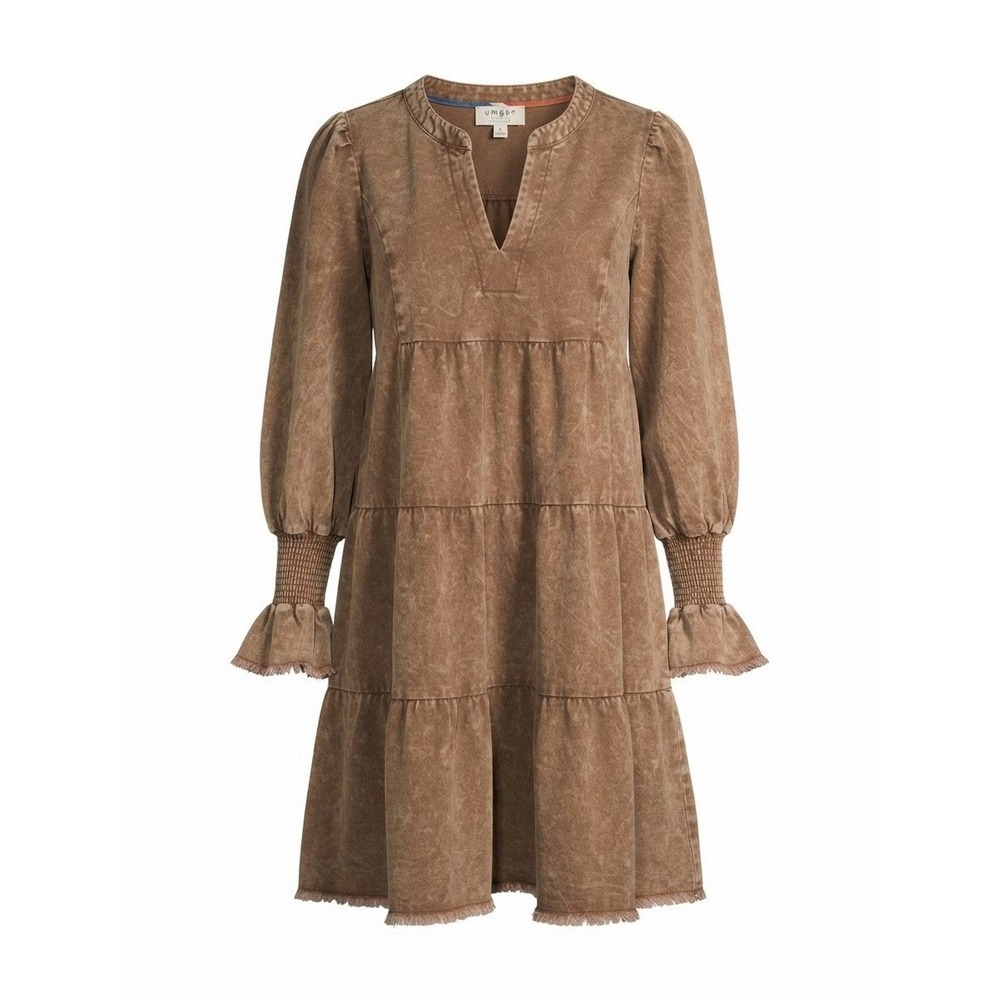 Umgee M Dress Fall Knee Length Corduroy Brown Long Sleeve Boho Western